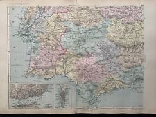 1891 South Portugal & Spain Insets Of Lisbon & Portugal Map by G.W. Bacon