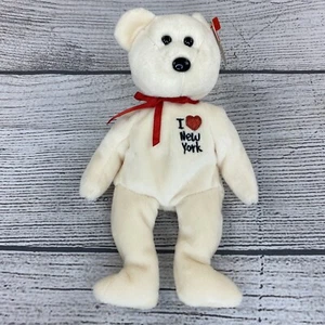 Beanie Babies TY Vintage 2003 I Love New York Small Cream Teddy Bear Plush Toy - Picture 1 of 7