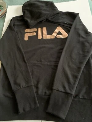 Sudadera con capucha pulóver de lana Fila para mujer negra con cordón bolsillo mezcla de algodón talla L Foto 1 de 4