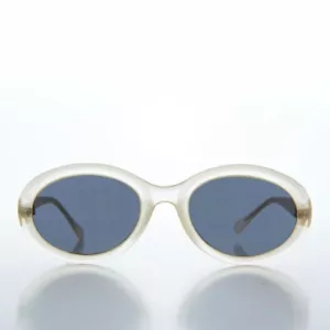 Matte Clear Classic Oval Unisex Clout 90s Sunglasses Gray Lens - Hilda - Picture 1 of 3