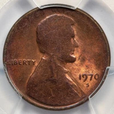 1970 S PCGS MS61 Die Adjustment Strike Older Copper Cent Error Colorful Toning - Image 1 of 4