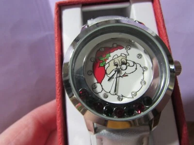 NEW/orig box unworn Santa Claus floating sequins wrist watch - needs battery - image 1 of 4