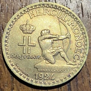 SUPERBE PIECE DE 1 FRANC MONACO 1924 POISSY RARE !!! 150000 EXEMPLAIRES (1142) - Picture 1 of 2