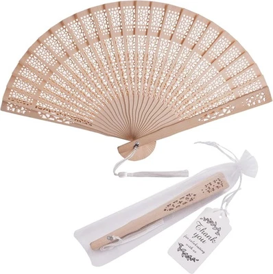 50 Sets Wooden Hand Fan Wood Handheld Folding Fans with Organza Bags and...  - Image 1 of 4