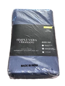 SIMPLY VERA VERA WANG 100% Pima Cotton 600 TC (2) King PILLOWCASES China Blue - Picture 1 of 3
