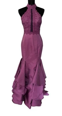 Vestido Formal Alyce Paris Baile de graduación Sirena Cuello Alto Púrpura Talla 4 Boda Corbata Negra Foto 1 de 4