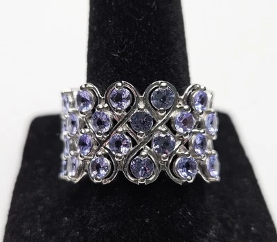 Anillo de plata de ley 925 2,64 tcw tanzanita 4 filas banda talla 8 Foto 1 de 4
