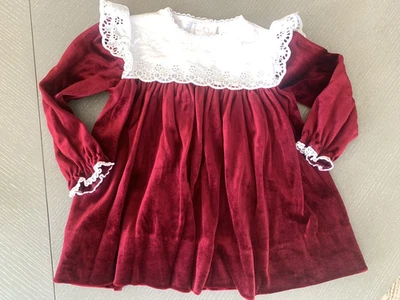 Vestido de Navidad Vintage Nannette Niñas Rojo Rubí Terciopelo 3T Foto 1 de 4