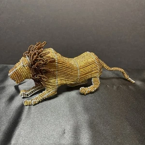 Estatuilla retro hecha a mano con cuentas de vidrio y alambre de león selva africana única de colección - Imagen 1 de 9