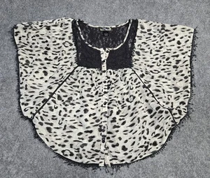 Tru Myth Leopard Print Top Bat Wing Lace Detail Whimsy Goth Sz S - Picture 1 of 9