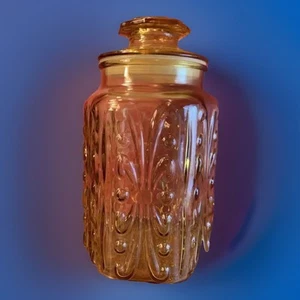LE Smith Honey Amber Canister Atterbury Scroll Candy Jar Cookie Jar Vintage - Picture 1 of 8