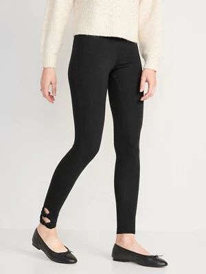 NUEVO CON ETIQUETAS Old Navy Para Mujer Negro Doble Nudo Dobladillo Tiro Alto Jersey Leggings Pantalones Foto 1 de 4