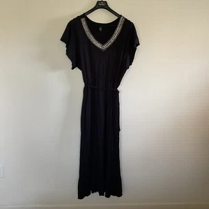 Lane Bryant Black Tiered Maxi Dress 26/28W Beaded Sequin V Neck Flutter Sleeve - Picture 1 of 11