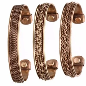 Lot de 3 pièces bracelet en cuivre arthrite douleur articulaire brassard soulagement de la douleur magnétique - Photo 1 sur 2