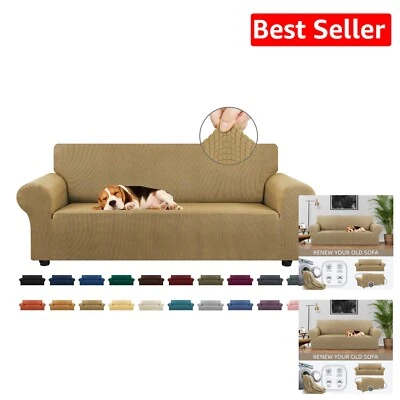 Funda elástica jacquard de lujo, protector antideslizante tostado para 3 sofás acolchados Foto 1 de 4