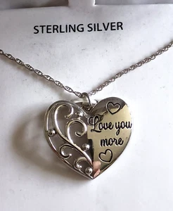Sterling Silver .925 Love You Die-Cut Heart Pendant Necklace New Box - Picture 1 of 5