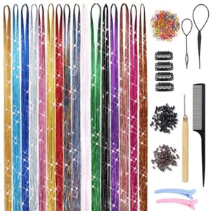 16 Colors Hair Tinsel Kit with Tools 3200 Strands Glitter Tinsel Hair Extensions - Picture 1 of 7