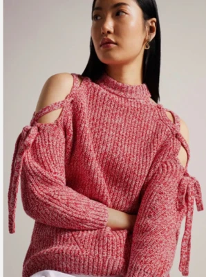 Suéter Ted Baker London Rojo y Blanco Merlina Con Cordones Hombro Frío Talla 1/4 ¡NUEVO CON ETIQUETAS! Foto 1 de 4