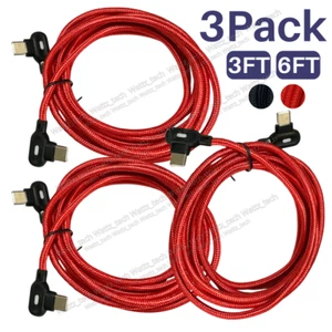 3Pack 60W 90 Degree Type-C Cable 6Ft USB-C Fast Charger Cord For Samsung Android - Picture 1 of 11