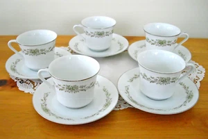 Vintage Wyndham Fine China Japan PENROSE 394 Teacups + Saucers Flowers ~Set of5 - Picture 1 of 12
