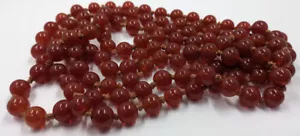 Vintage Chinese Carnelian Agate Stone Single 60" Strand Necklace Drilled Knotted - Picture 1 of 9