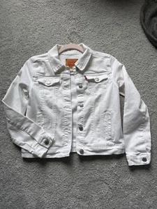 Levi’s Tucker Strauss Signature Denim Jean Jacket Large Youth Teen Girls White - Picture 1 of 5