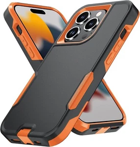 for iPhone 15 Pro Max Case 6.7 inch Heavy Duty Protection Black/Orange - Picture 1 of 8
