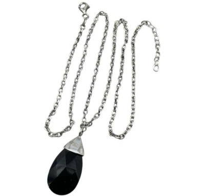 Collana Donna Ginevra Elegante e ciondolo Onice nero briolè a goccia Argento 925 - Immagine 1 di 4