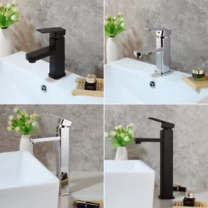 Single Hole Deck Mount Bathroom Basin Mixer Faucet Sink Chrome/Black Water Tap - Bild 1 von 30