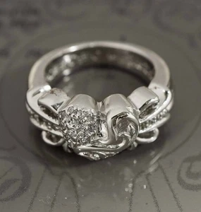 CHROME HEARTS FLORAL CROSS HEART RING | PLTINUM PLATING | JPN 17 U.S. 8.5 - Picture 1 of 9
