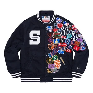 Chaqueta Universitaria Hombre New Era Crazy Patch Estilo Unisex Negra Lana Edición Limitada - Imagen 1 de 5