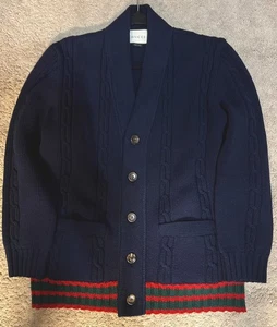 Gucci Cableknit Navy Blue Wool Cardigan - Picture 1 of 14