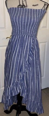 Vestido Blue Island Beach Sin Tirantes Calzado GRANDE Azul Blanco Rayas Volantes Nuevo con Etiquetas  Foto 1 de 4