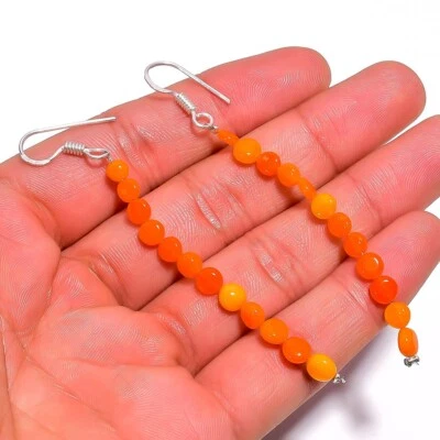 Pendientes de cuentas lisas moneda de piedras preciosas de ópalo etíope naranja de 11,75 quilates 2,8" A-2253 Foto 1 de 3