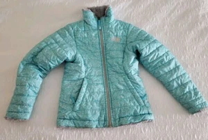 Girls The North Face Mossbud Swirl Reversible Jacket Sz. Sm 7/8 Blue Spec./Gray - Picture 1 of 6