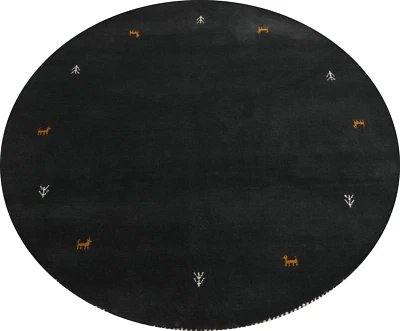 Black Stylish and Versatile Gabbeh Bedroom Round Rug Handmade Wool 5x5 ft - Image 1 of 4