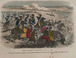 1857 Engraving, Battle Of Aboukir, Napoleon Defeats Turkish Army, Hand Colored  - Bild 1 von 3