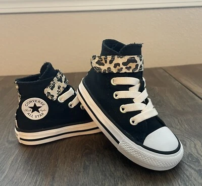Mandril Converse All Star parte superior alta negro lona correa de leopardo bebé bebé talla 5 Foto 1 de 4