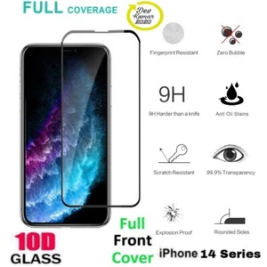 iPhone 11 12 13 14 15 16 Pro Max 10D Screen Protector Tempered Glass Full Cover - Picture 1 of 4