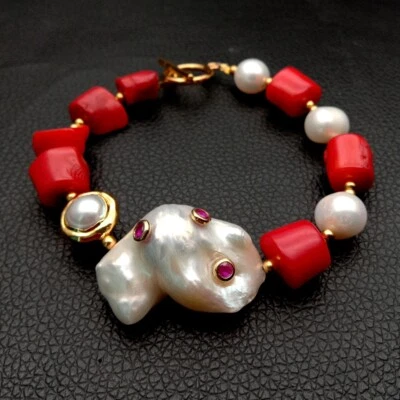 Pulsera Conector Pavé Circonita Cz Perla Keshi Blanca Coral Rojo Blanco Envío Gratis Foto 1 de 4