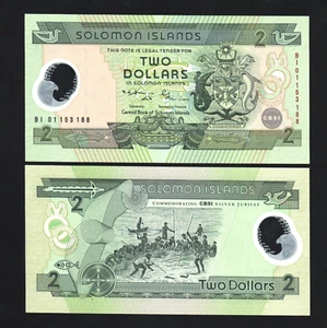 Solomon Islands 2 DOLLARS P-23 2001 BI Commemorative UNC POLYMER Boat BANK NOTE - Picture 1 of 3