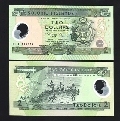 Solomon Islands 2 DOLLARS P-23 2001 BI Commemorative UNC POLYMER Boat BANK NOTE - Image 1 of 3