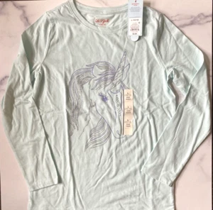 Girls Unicorn Shirt Lt Turquoise w/ Glitter Purple & Silver Unicorn 10-12 NWT - Picture 1 of 2