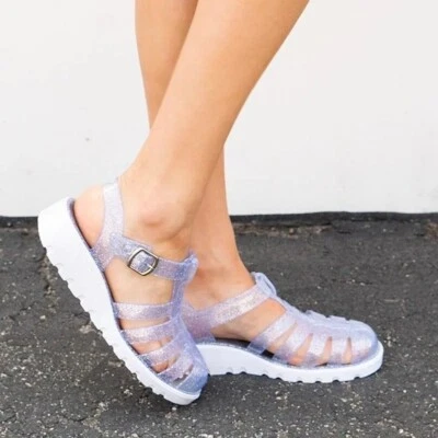 NUEVA Sandalia de Cuña Bamboo Driver-01S Blanca Plata Brillo Jaleas Talla 6 Foto 1 de 4