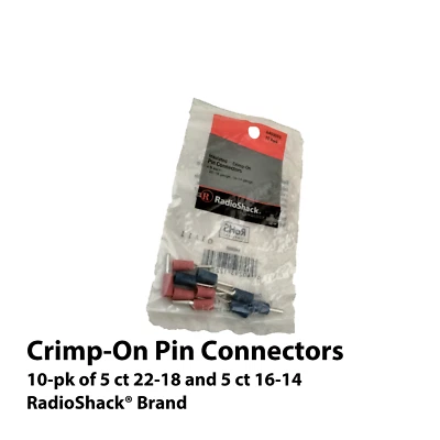 10pk Insulated Crimp-On Pin Connectors・5ct 22-18 + 5ct 16-14・RadioShack® 6403095 - Image 1 of 4