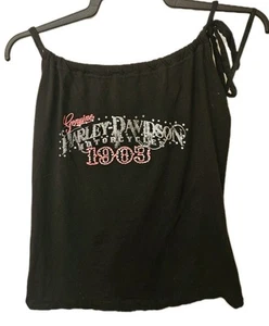 Womens Harley-davidson Black Shirt Bling Tie Halter Top Medium - Picture 1 of 5