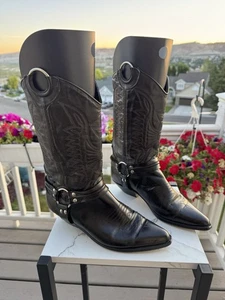 SEYCHELLES WOMENS SEXY BLACK LEATHER COWBOY BOOTS, SZ 8M ADORABLE EMBELLISHMENTS - Picture 1 of 19