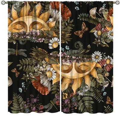 Cortinas de sol vintage de setas retro hierba flor bosque tesoros gótico para... Foto 1 de 4