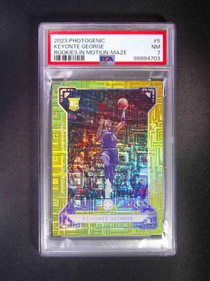 2023-24 Panini PhotoGenic Keyonte George #5 RC Rookies In Motion Maze /25 PSA 7 - Image 1 of 2