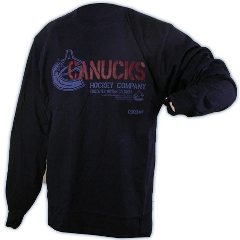 Vancouver Canucks CCM NHL Hockey Company Blue Long Sleeve Hockey T-Shirt Cover